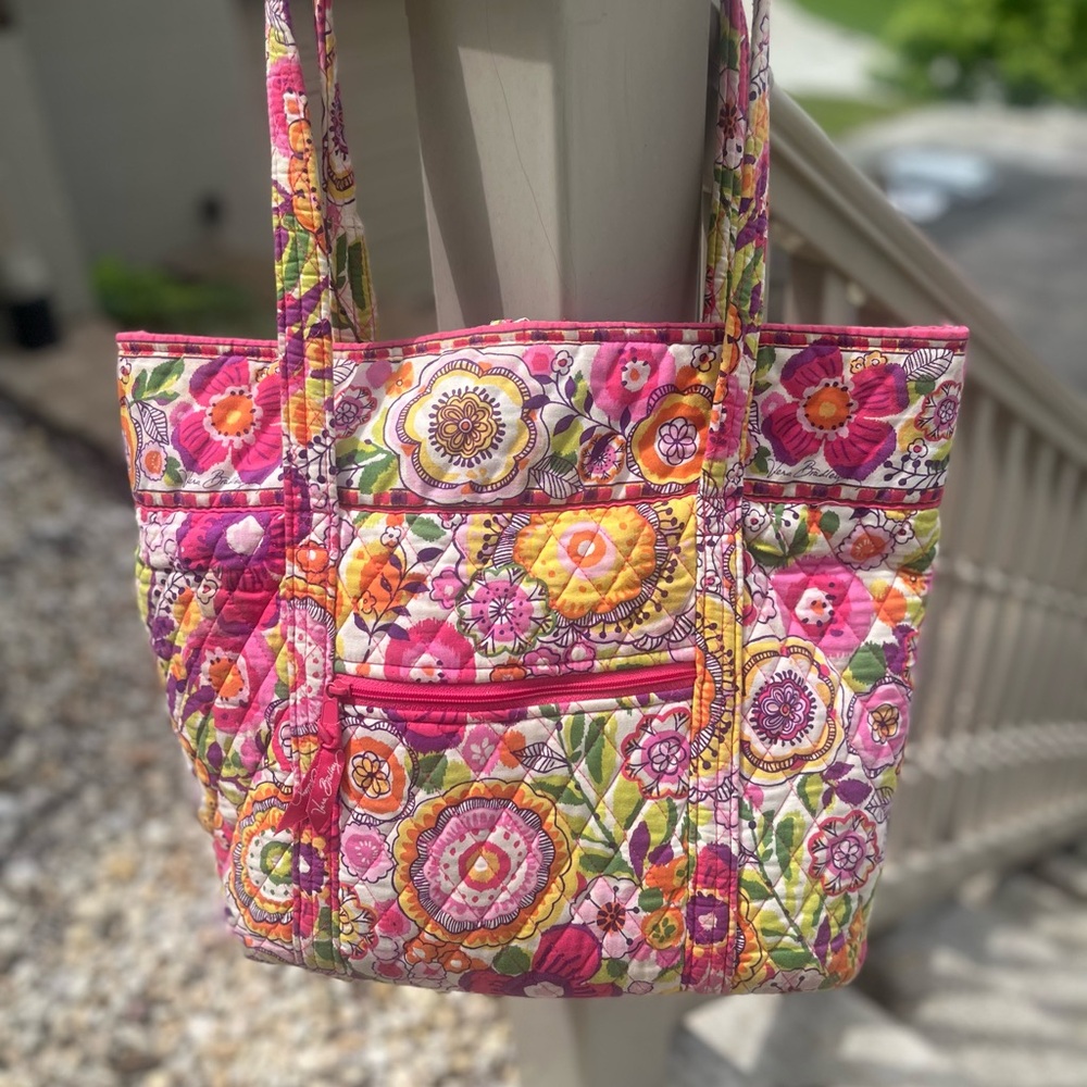 Vera Bradley Pink and Orange Quilted Tote Bag